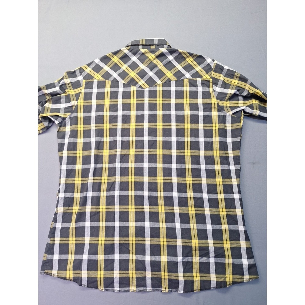 Vintage Wrangler Western Shirt XLT Black Yellow Plaid Pearl Snap Cowboy Rodeo - Picture 8 of 9